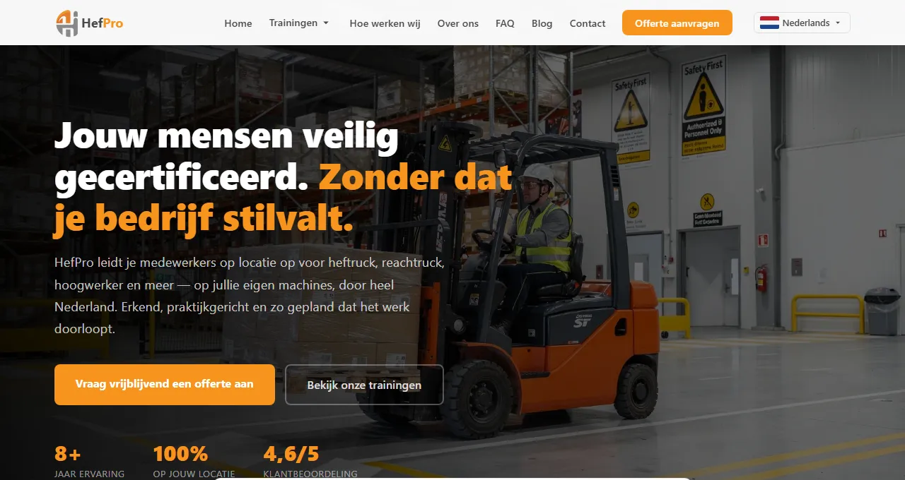 Screenshot van hefpro.nl — gebouwd door Klaassens Digital